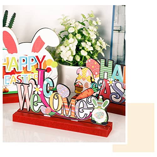 Dabey Ornamentos de mesa de madeira de páscoa decoração com tema de coelho de páscoa enfeites de mes