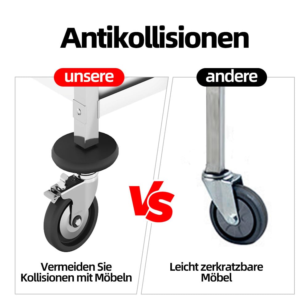 Carrello multiuso a 3 ripiani in acciaio inox con ruote, carrello da cucina commerciale per hotel, ospedali e scuole, resistente, facile mobilità (95 x 50 x 95 cm)
