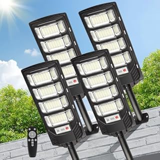 4 Pack 12000 Lumen Solar Street Lights Outdoor Waterproof Dusk to Dawn Garage, Patio, Garden, Parking Lot