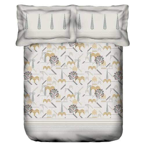 Image of Trident King Size Bedsheet Cotton Road To Jaipur Collection 100% Cotton Bedsheet For Double Bed Cotton 1 King Size Bedsheet With 2 Pillow Covers Super Soft 210 Thread Count-Noor Honey Mustard, 210 tc