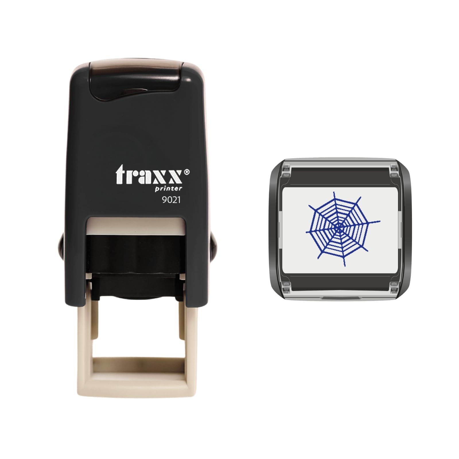 Traxx 9021 Loyalty Card Self Inking Rubber Stamp Business Spider Stamp *A Blue Spider Web Design*