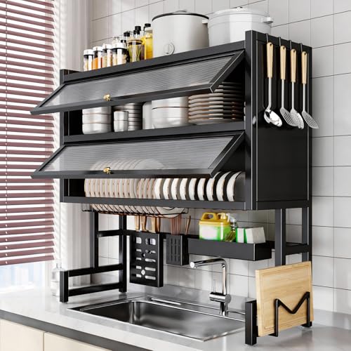 Ruiqas Black 4 Tier Over Sink Dish Drying Rack Kitchen Counter
