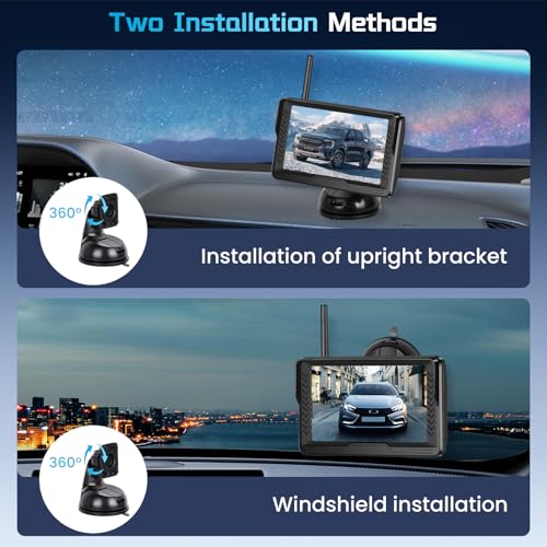 Image of Podofo Wireless Backup Camera 5 Inch IPS HD Monitor for Truck Car SUVs Pickups, Easy to Install, Night Vision, DIY Parking Guide Lines, IP69 Waterproof Rear View Camera