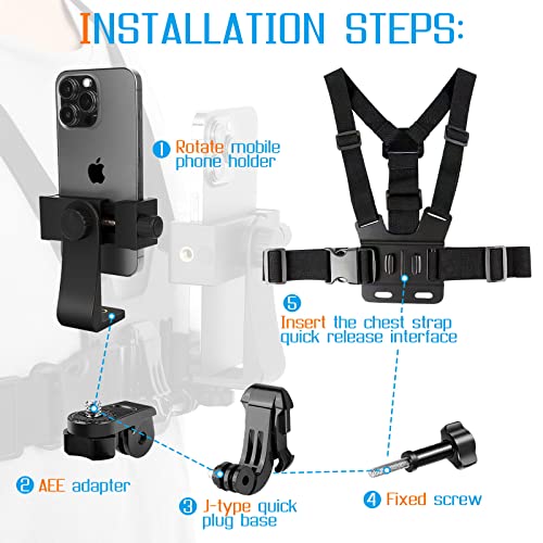 Mobile Phone Chest Strap Mount Gopro Chest Harness Holder For Vlog/Pov, With Iphone 13 12 11 Pro Max Plus,Samsung,Gopro Hero 9, 8, 7, 6, 5,Osmo Action, Akaso,Action Camera And Cell Phones (4 To 7In) #TOP4
