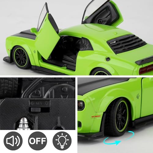 Image of Hellcat 1:32 Scale Dodge Challenger Die-Cast Metal Toy Model Car for Kids - Pull Back Mechanism, Birthday Gift for 3+ Year Old Boys (Hellcat Green)