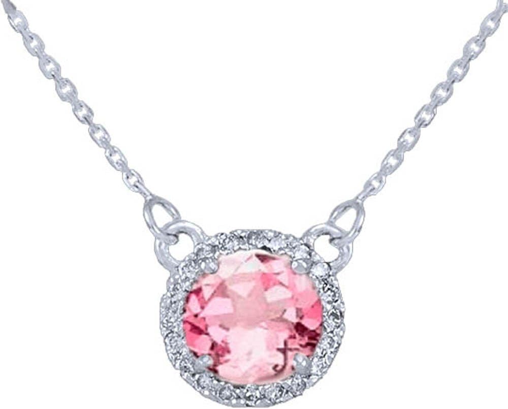 14k White Gold Diamond-Accented Natural Tourmaline Solitaire Necklace with 20" Chain