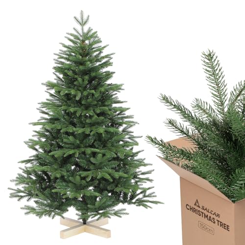 SALCAR Weihnachtsbaum künstlich 150 cm mit Holzständer, PE...