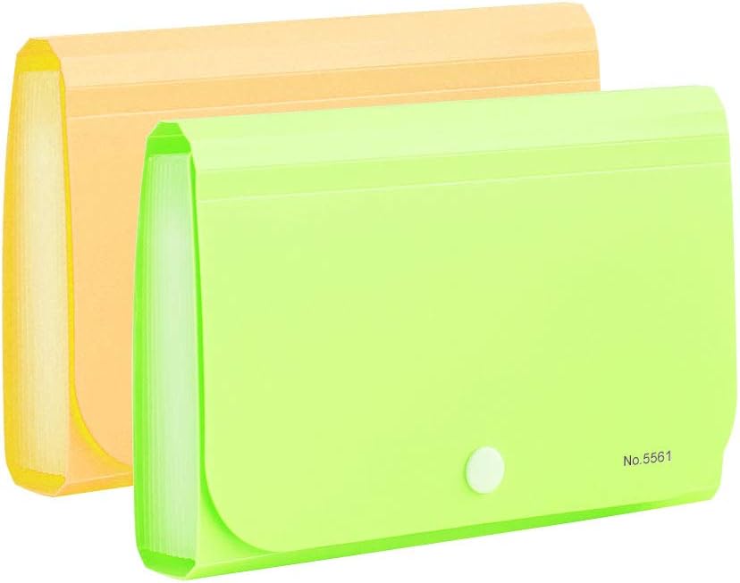 OffKits Expanding File Folder A6 According Folder Organizer Mini PP Wallet for Coupons,Receipt,Checks,Cards,Tax,Changes and Document,12 Pockets with Index Tabs And Snapper,7x4.5 Inches (Green+Yellow)