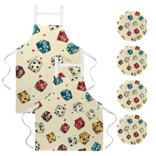 Tablier de cuisine pour pâtisserie et bistrot avec motif dés de casino et 4 broches