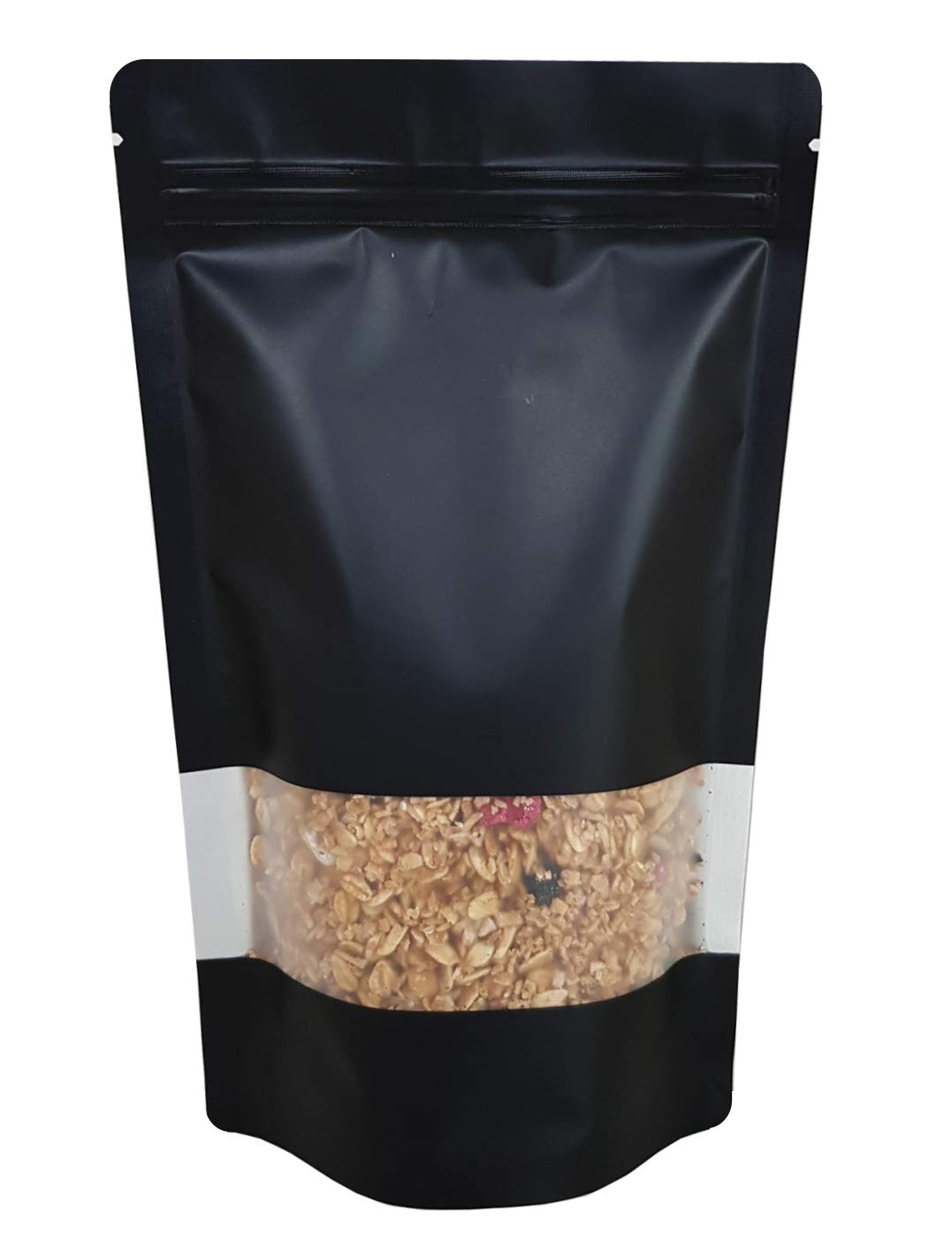 Rightpak Window Black Matt Stand Up Pouches with Resealable Zipper and Tear Notch for Food Packaging (100, 9.5cm x 15cm) 100pcs