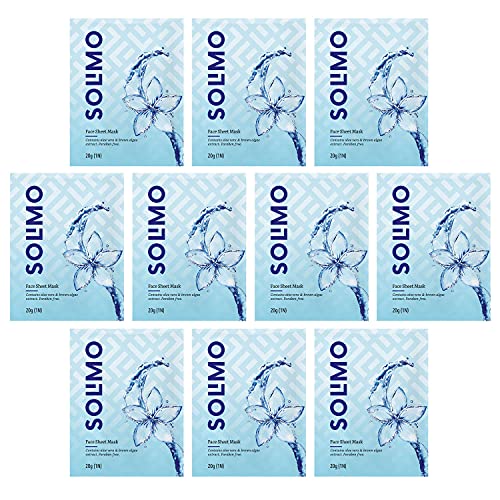 Amazon Brand – Solimo Face Sheet Mask with Aloe Vera and Brown Algae extracts (Pack of 10)