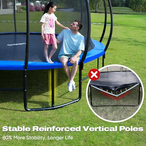 Image of ORCC Kids Trampoline with 8-12 Added Stabilizer Bars, 1300LBS Weight Capacity Outdoor Trampoline 16 14FT Yard Trampolines for Kids Adults