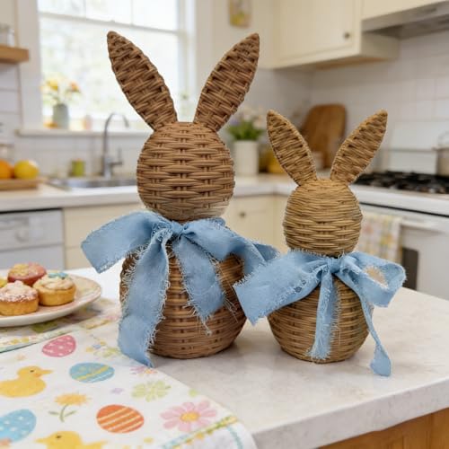 Décorations de Pâques lapin et statuette aspect rotin pour centres de table - 6