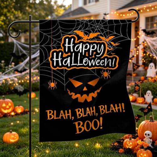 Pumpkin Bat Black Halloween Garden Flag 12×18 Inch Spider Decorative Flag - image 2