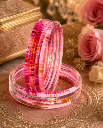 Image of NMII Premium Glass Bangle Set for Women | Multicolor Designer Kangan | Fancy Kanch ki Chudiya | 3D Transparent Chudi Set | Wedding & Festive Occasions Bangles