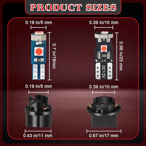 Image of BBTO 40 Pieces T5 T10 LED Bulbs Dash Lights with Twist Socket Instrument Dashboard Light LED Bulbs for Interior Car Lights Dashboard Instrument Panel Gauge Cluster Indicator Map Dome Light (Red)