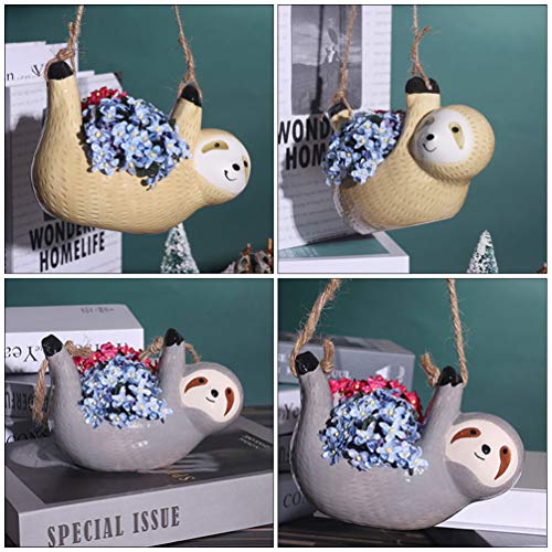 2Pcs Sloth Ceramic Hanging Succulent Planters Pottery Bonsai Succulents Cactus Flower Pot Air Plant Vase Holder With Jute Rope For Indoor Outdoor Decoration Style 1 #TOP3
