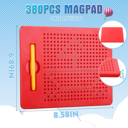 4 Pack Magnetic Drawing Board For Toddlers With Drawing Stylus 380 Bead Magnet Tablet Pad Erasable Reusable Writing Playboard Stem Magnet Educational Playset Open Ended Learning Kit (Red, Black) #TOP1