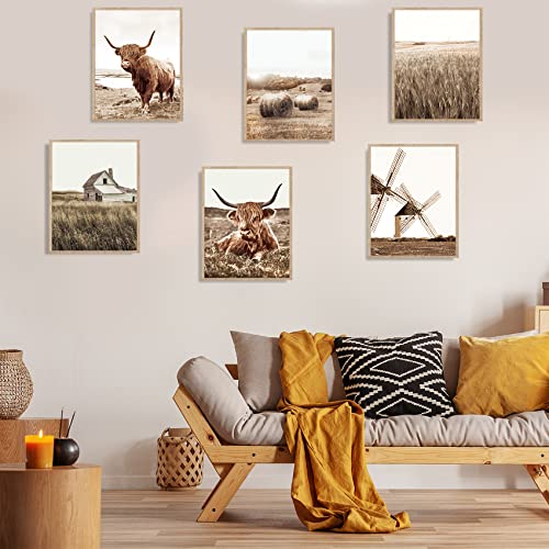 Maxee Highland Cow Wall Art Farmhouse Wall Decor Cow Decor Canvas Wall Art Poster Prints Cow Pictures Wall Decor Western Room Decor Set Of 6, 8X10 Inch, Unframed #TOP1