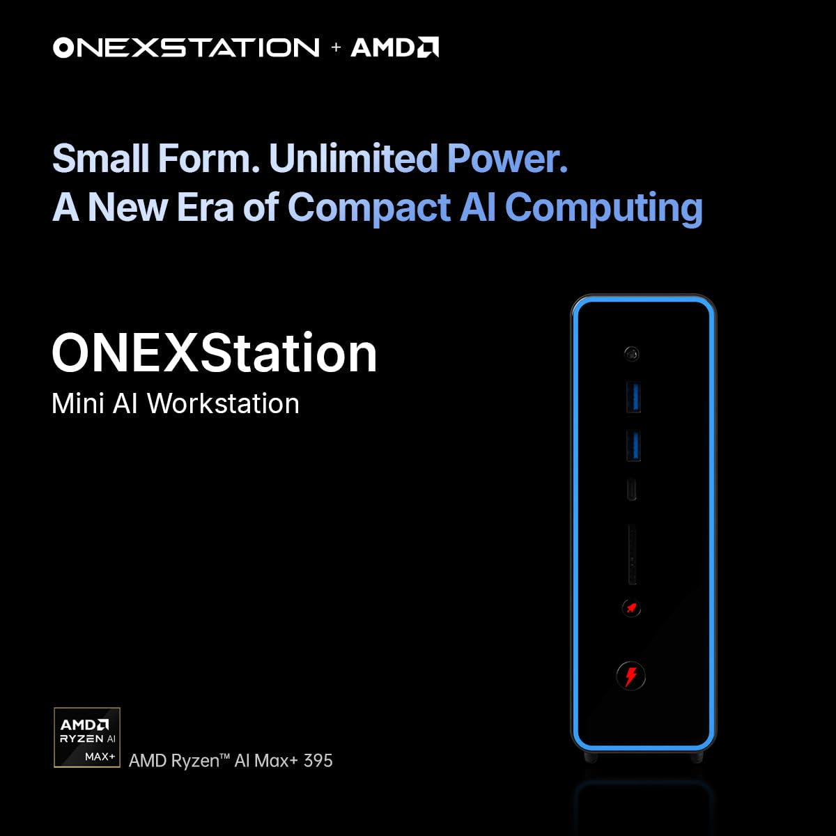 WEELIAO ONEXStation - Mini PC AI Workstation, AMD Ryzen AI Max+ 395, 128 GB LPDDR5X, Radeon 8060S, illuminazione RGB, computer AI locale, desktop da gioco AAA (128 GB di RAM+SSD da 1 TB)