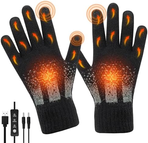 USB Heated Gloves, BicycleStore Warm Winter Heated Gloves with 3 Adjustable Temperature and Lanyard, Electric Touchscreen Hand Warmers Work Unisex Washable Knitting Glove for Men Women
