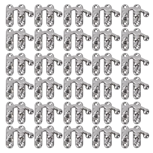 30 Pcs Retro Iron Hook Hasp for Jewelry Gift Boxes 3.2 x 2.8cm, Thickened Solid Antique Bronze Tone Right Hook Hasp for Jewelry Box (Silver Right Hook)