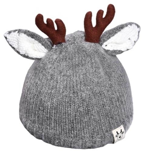 Operitacx Gorro de Invierno de Punto para Ñiño Diseño de Asta, Hecho de Hilo de Lana y Algodón, Cálido y Saludable Temporada Fría