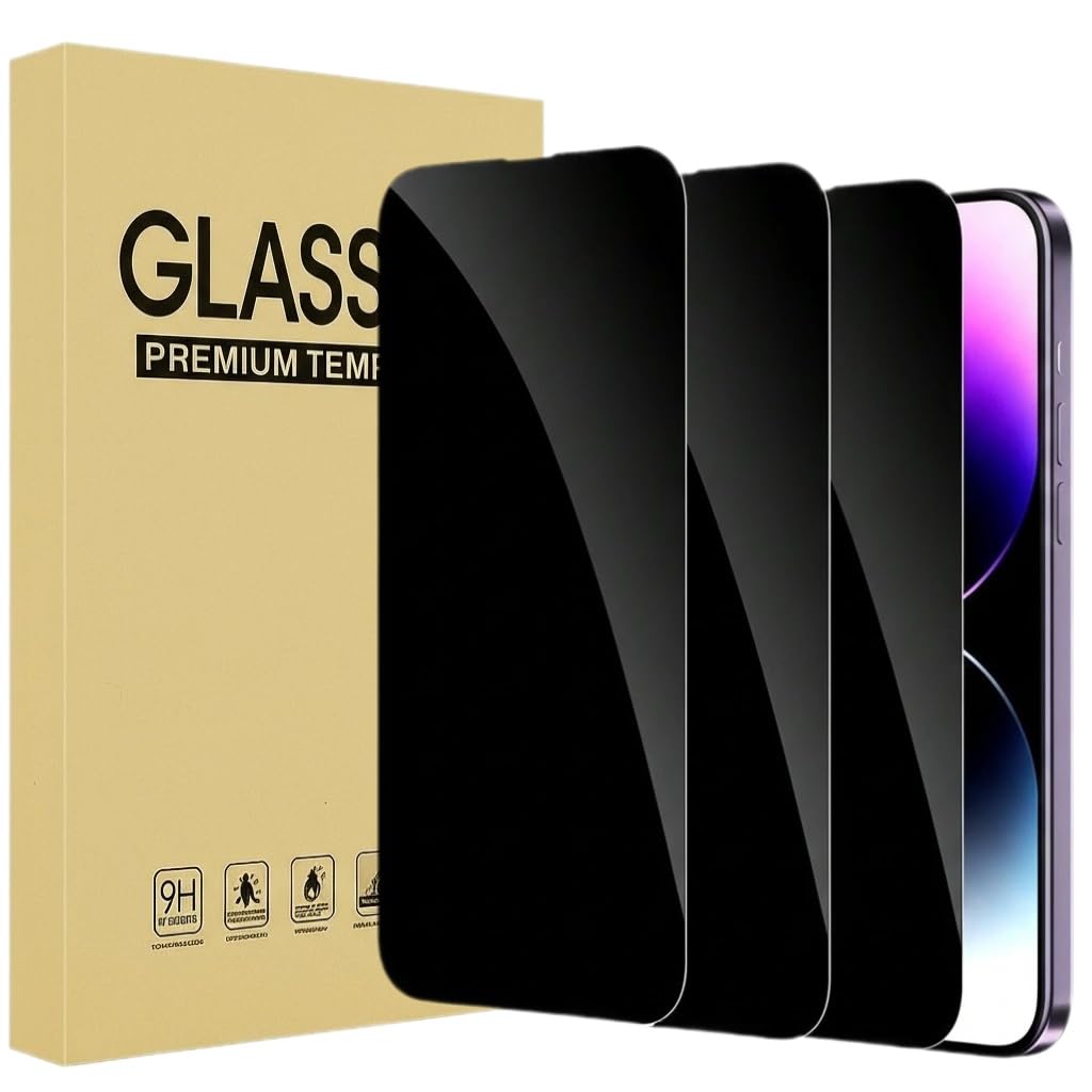 Protector de pantalla de privacidad para iPhone 14 Plus y iPhone 13 Pro Max, paquete de 3 pantallas de privacidad, película de vidrio templado antiespía con kit fácil de instalar, 6.7 pulgadas
