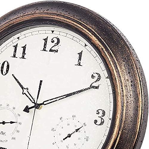 SBTXHJWCGLD Outdoor Garden Wall Clock, 18 Inch Large Retro Garden Clock with Thermometer and Hygrometer Waterproof Outdoor Clock Indoor Outdoor Decoration Outside Clock Mute Quartz Wall Clock