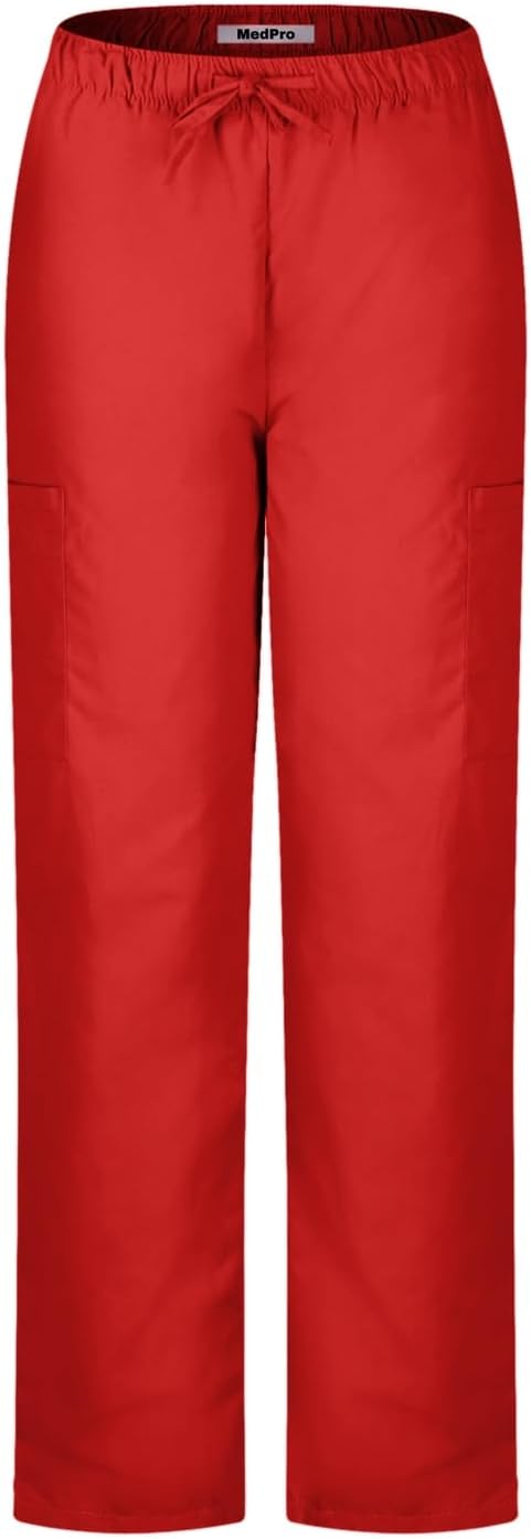 Minty Mint Women's Unisex Solid Medical Scrub Set V-Neck Top and Cargo Pants Red S