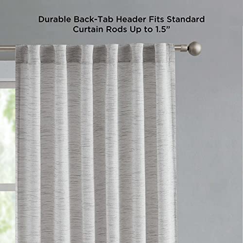French Connection - Misty Textured Light Filtering Curtains, Window Panel Curtains, Faux Linen Drapes Set Of 2 Panels And 2 Tiebacks, Semi Sheer, Measures 52" X 96" Grey #TOP4