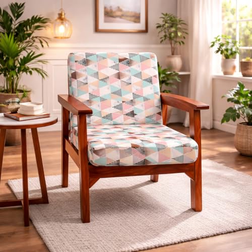 Image of STITCHNEST 'Contour Fit Series' Stretchable Printed Wooden Sofa Cover (Pack of 4) - Elastic Wooden Chair Cover | Wooden Sofa Seat Cover | Size - 20-21 x 20-21 x 3-5 in