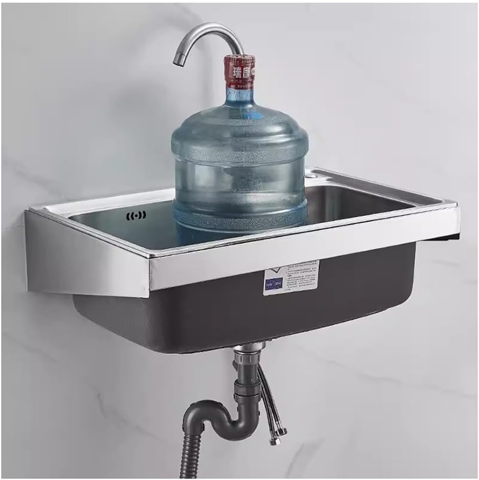 Utility Sink, Stainless Steel Wall-Mounted Kitchen Sink, Commercial Hand Basin, Sink with Faucet, for Garage,Laundry Room,Restaurant(Silver a)