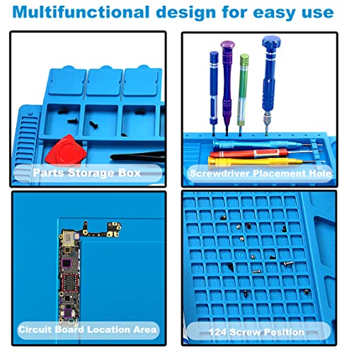 Image of PAFOWO Silicone Soldering Mat for Electronic Repair, 17.7 X 11.8 in | Heat Resistant 932F Solder Mat, Anti-Static Repair Mat,Magnetic Screw Tray,Scale Ruler,BGA,Phone Watch Laptop PCB,Workbench