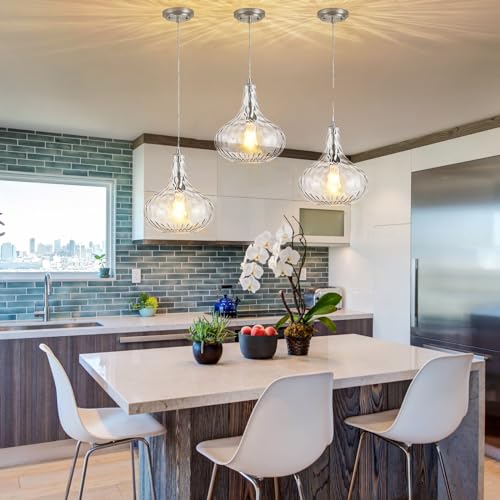 Catiner P19-1N1 Glass Pendant Light Brushed Nickel 11-Inch Hammered Pendant Lighting For Kitchen Island thumb #7
