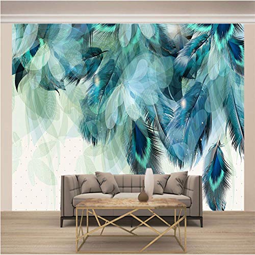Papier peint 3D plumes vertes 200x150 cm pour décoration murale