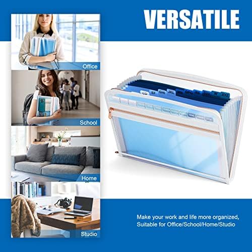 ThinkTex Expanding Accordion File Organisers with Zipper,13 Pockets Document Organiser Box Files Folder Letter A4 Size,Portable Expandable File Organiser Filing Fold for Office and School(Blue)