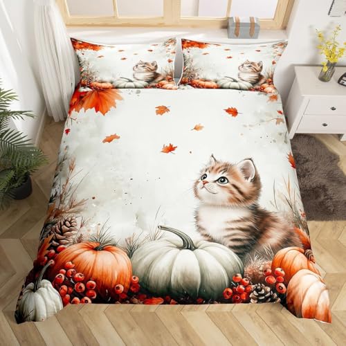 Funda Nordica Cama 135 150 Otoño, Microfibra Fundas Nordicas, Funda Nórdica Calabaza, Ropa de Cama 240x220 cm y 2 x Fundas de Almohada G-H1547