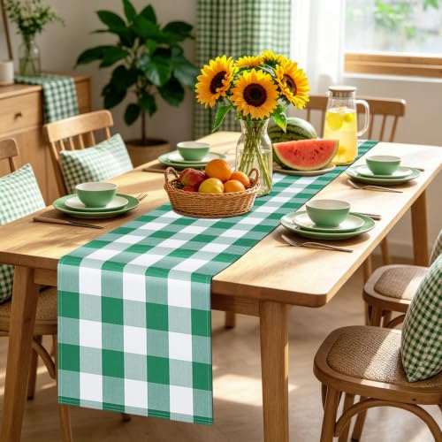 tiosggd Green and White Gingham Table Runner 13 x...