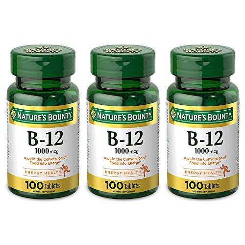 nature's bounty natural vitamin b12, 1000mcg tablets, 100 count, pack of 3