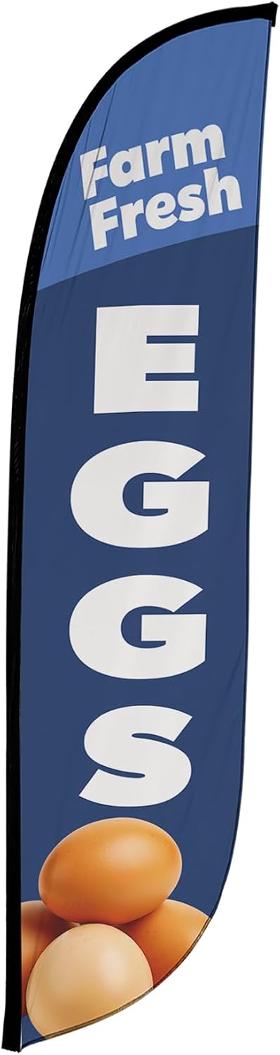 LookOurWay Feather Flag Banner - 12 Feet Tall Advertising Sign Swooper Flag Only, No Poles - Eggs (10M1200627)