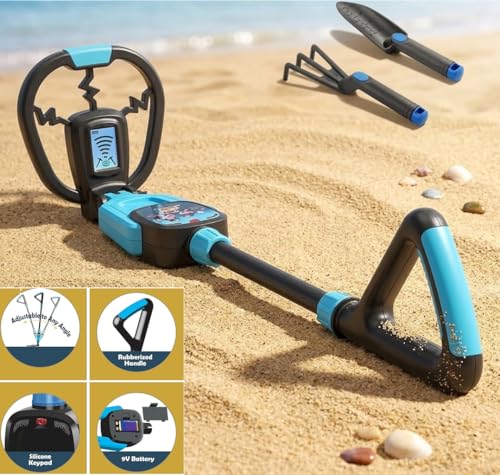 Image of Kids Metal Detector for Boys & Girls 4-10, 1lb-Metal Detector Lightweight for Kids, Adjustable Stem from 23.6 inch to 28.3 inch, 4 inch-Depth, Waterproof Metal Detector with Shovel Rake