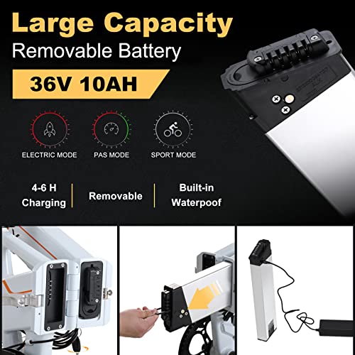 Yovital Folding Electric Bike, 20" Electric Bikes for Adults with Removable Battery 36v/10ah, 350W Aluminum Foldable Electric Bicycle with Pedal Assist & Double Shock-Absorption, Rear 7 Speed Gear - Thumbnail 2