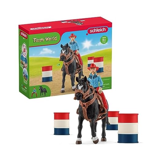 schleich 42576 FARM WORLD - Cowgirl et Tonneaux de Racing et Cheval schleich - Animaux de la Ferme et Accessoires Western Réalistes - Coffret 7 Pièces pour Garçons et Filles