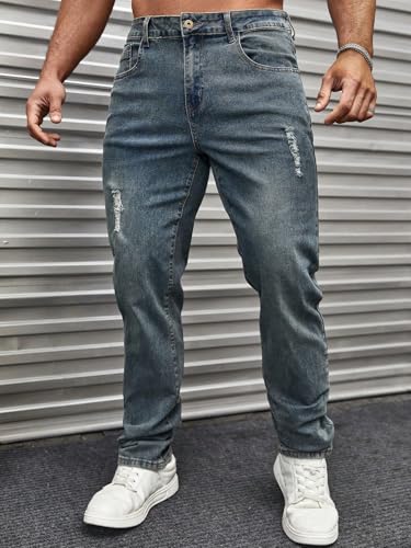 Image of URBAN POCKETS Jeans for Men | Distressed Denim Pants with Slim Tapered Fit & Washed Look (Comfort-Tarry-U06-U07)