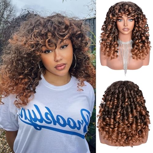 RunM Curly Wig with Bangs for Black Women Long Curly