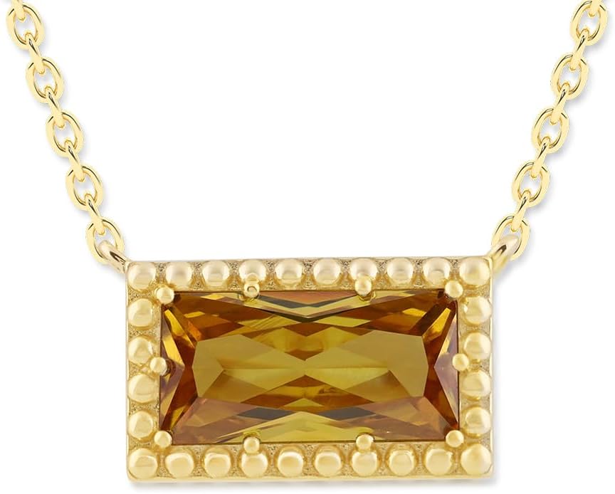 Belacqua Gemstone Necklace in 14K Gold Plated Sterling Silver, Baguette Pendant Size 6*12mm, 15" Cable Chain with 2" Extender, Spring Ring Clasp, Dainty Birthstone Necklace for Women, Gift Box Included - Image 3