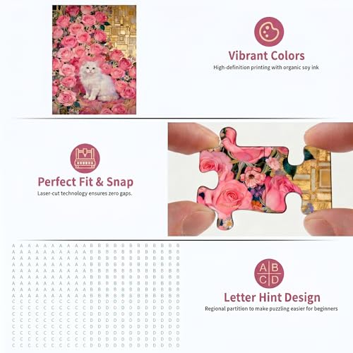 1000 Piece Puzzle for Adults, Elegant White Persian Cat with Pink Roses - image 3