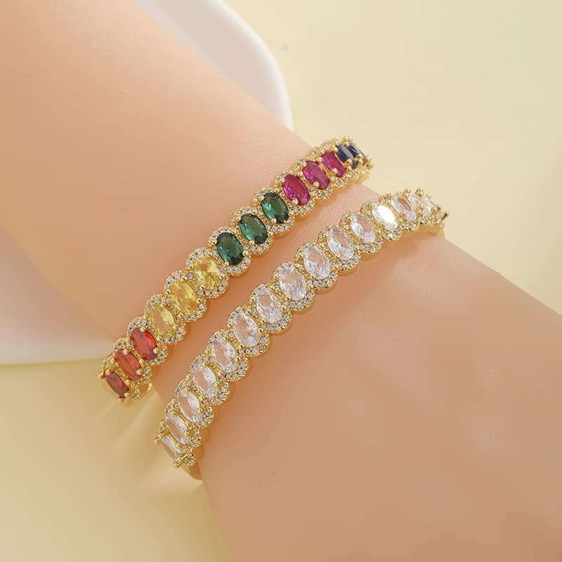 Dainty 14K Yellow Gold & Crystal Open Cuff Bangle for Women, Pave Setting with Natural Oval Crystal, Elegant Open Bangle Bracelet, Stylish Christmas Jewelry Gift, Classic Dress Accessory - Image 4