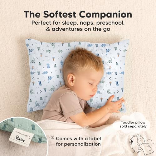 Image of KeaBabies Cotton Muslin Toddler Pillowcase 13x18 Only, 2-Pack (Dino Park) | Organic Cotton Muslin Pillow Case for Kids, Girls, Boys, Small Travel Size Cover, Soft,Breathable Toddler Pillow Not Included